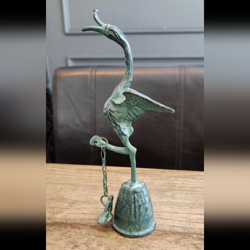 Elegant Verdigris Crane Sculpture